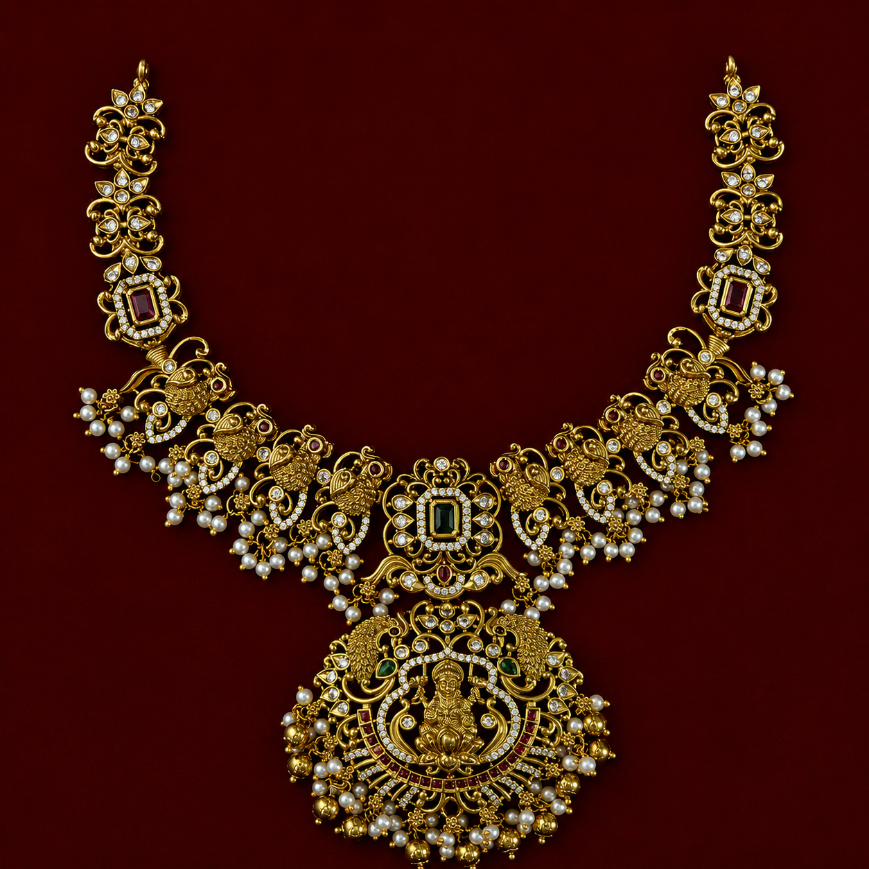 Lakshmi Peacock Antique Temple Necklace Set