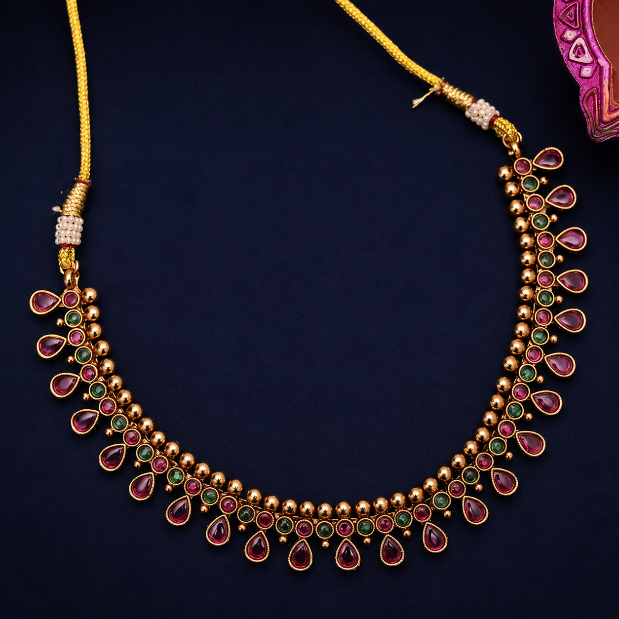 Ruby Emerald Rangoli Necklace