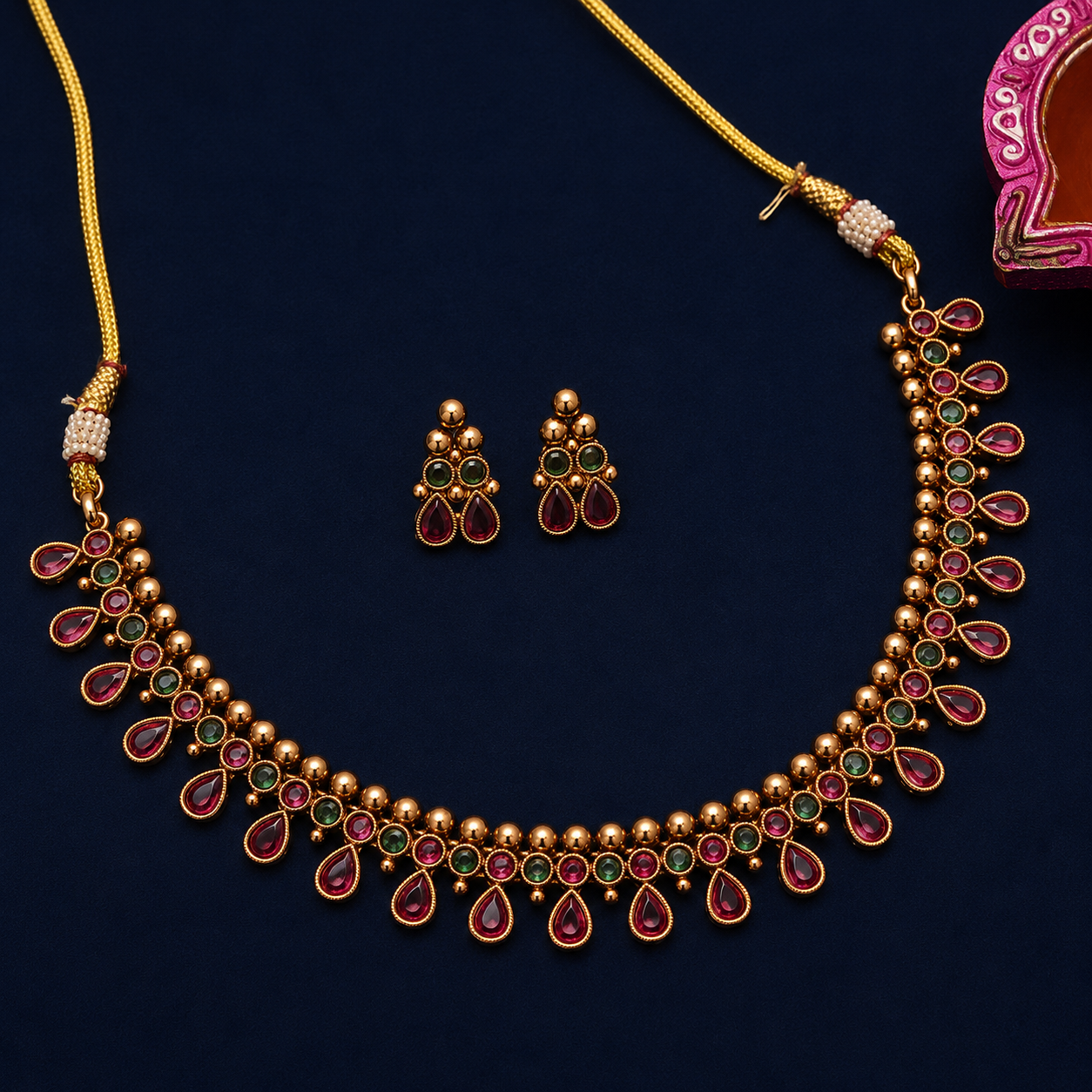 Ruby Emerald Rangoli Necklace