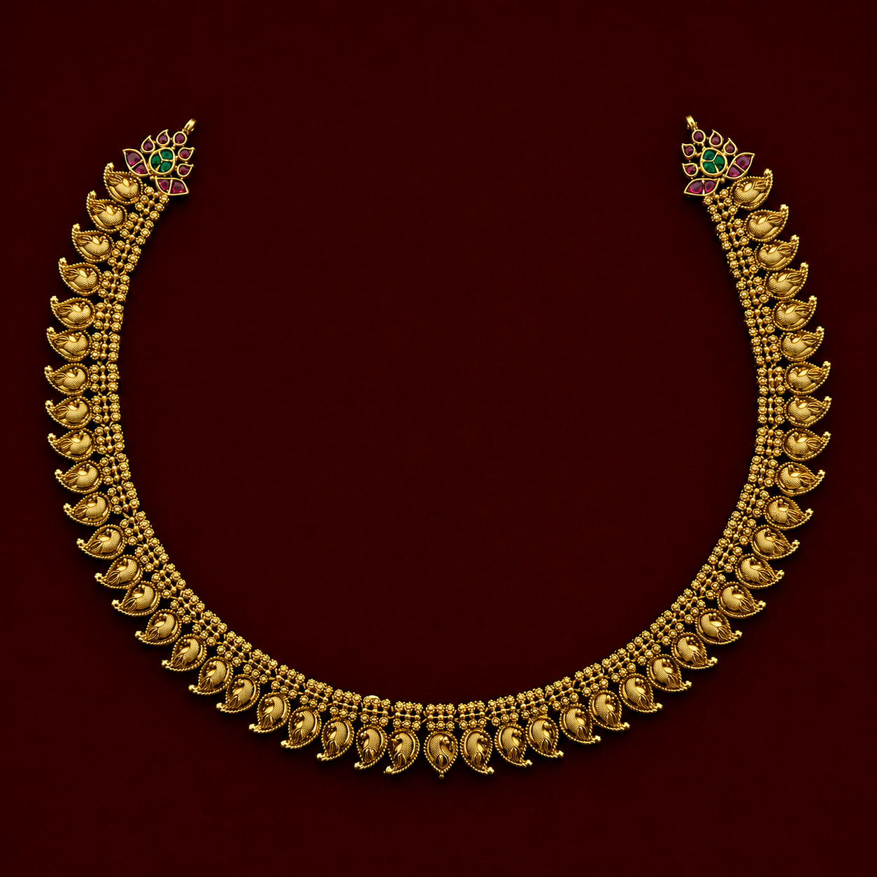 Peacock Paisley Necklace set with Jhumkas
