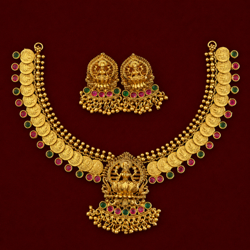 Lakshmi Coin Ruby Antique Necklace Set