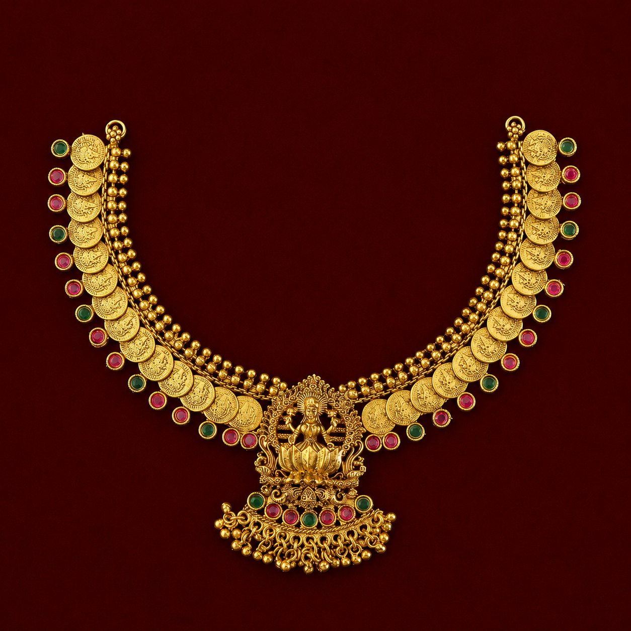 Lakshmi Coin Ruby Antique Necklace Set