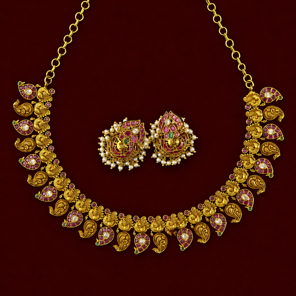 Ruby Peacock Antique Necklace Set