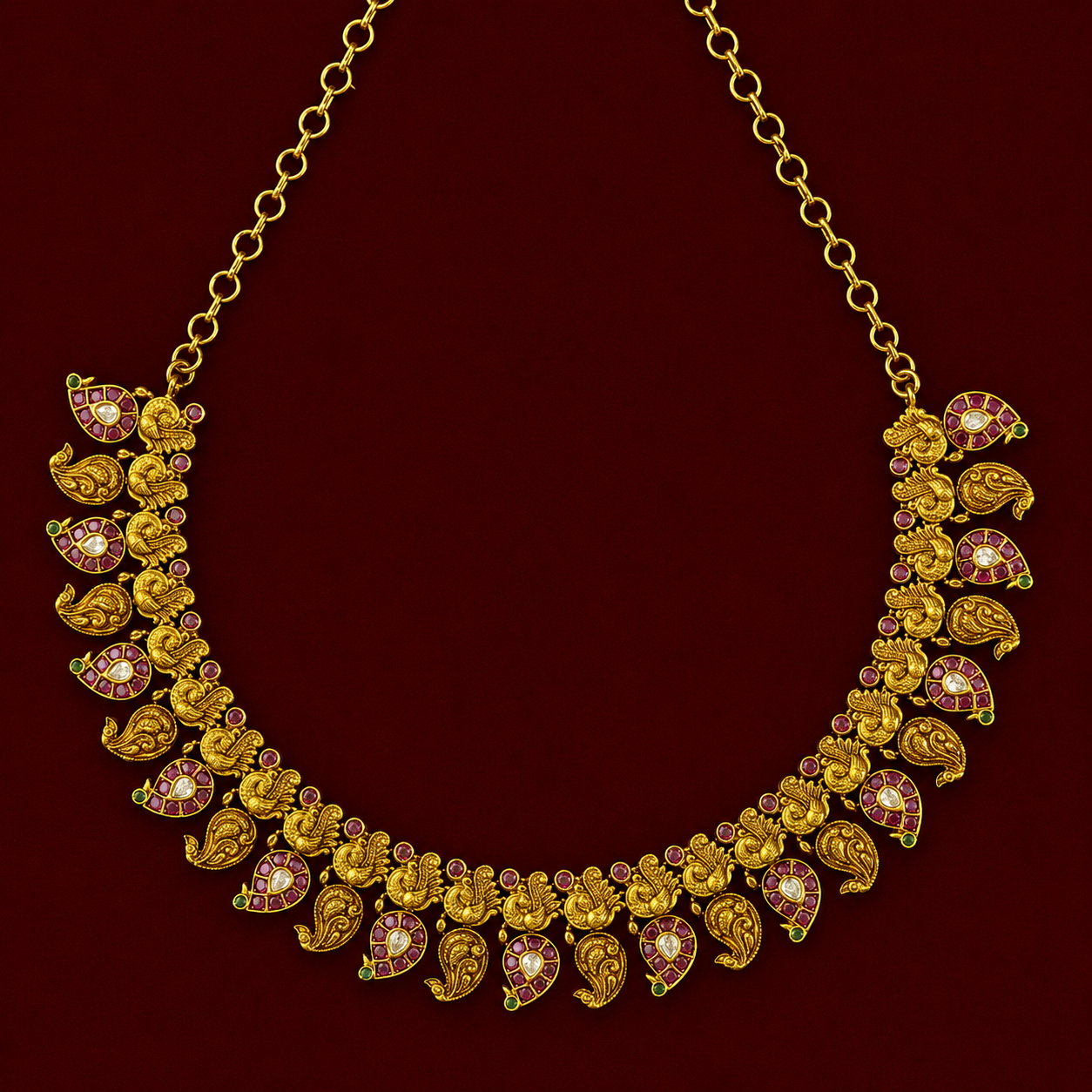 Ruby Peacock Antique Necklace Set