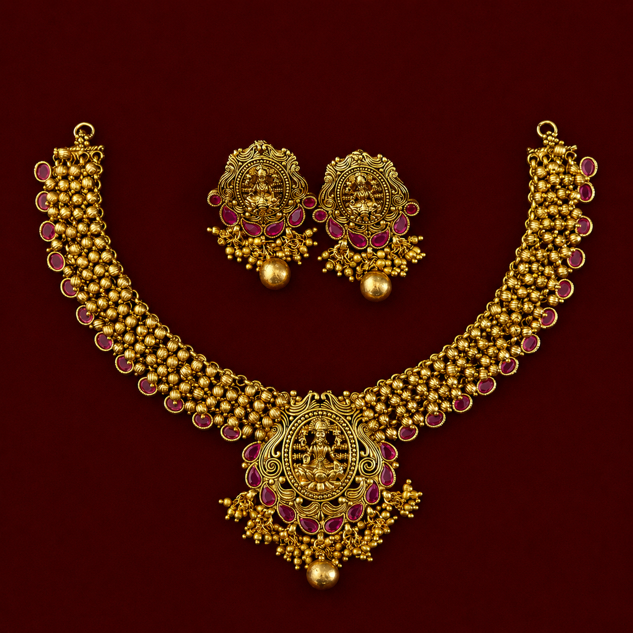 Lakshmi Ruby Antique Necklace Set