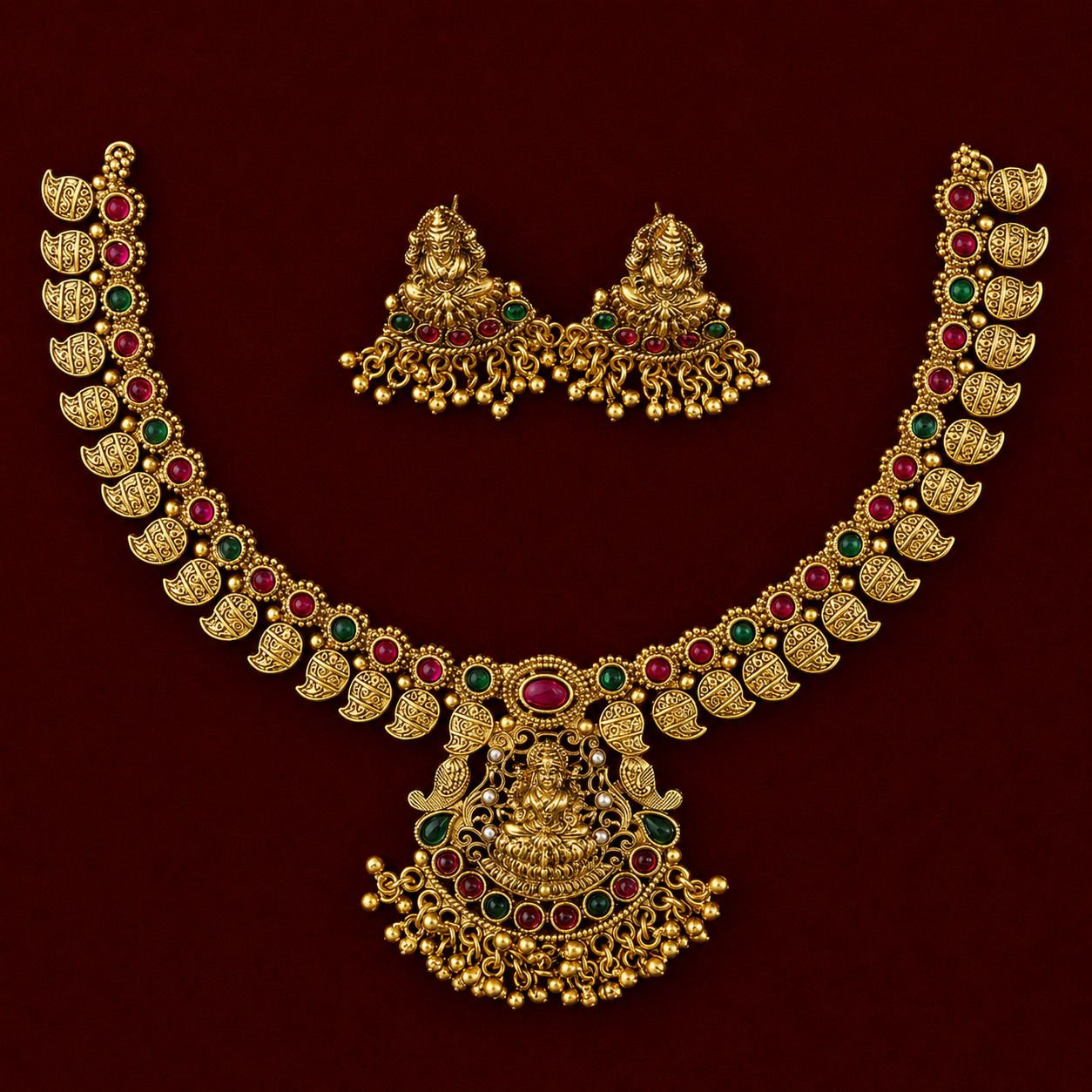 Lakshmi Antique Coin Temple Necklace Set