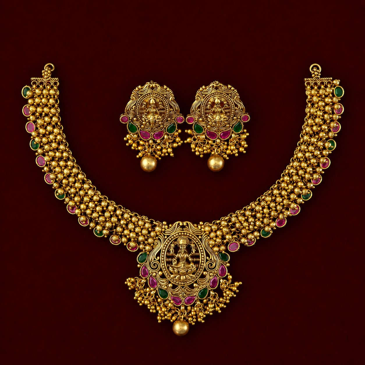 Lakshmi Antique Beaded Temple Choker Set