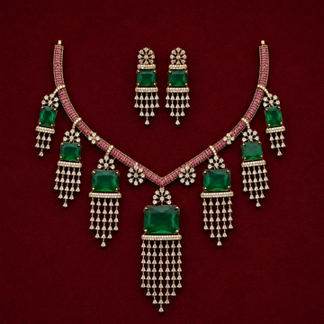 Green Stone CZ Drop Necklace Set