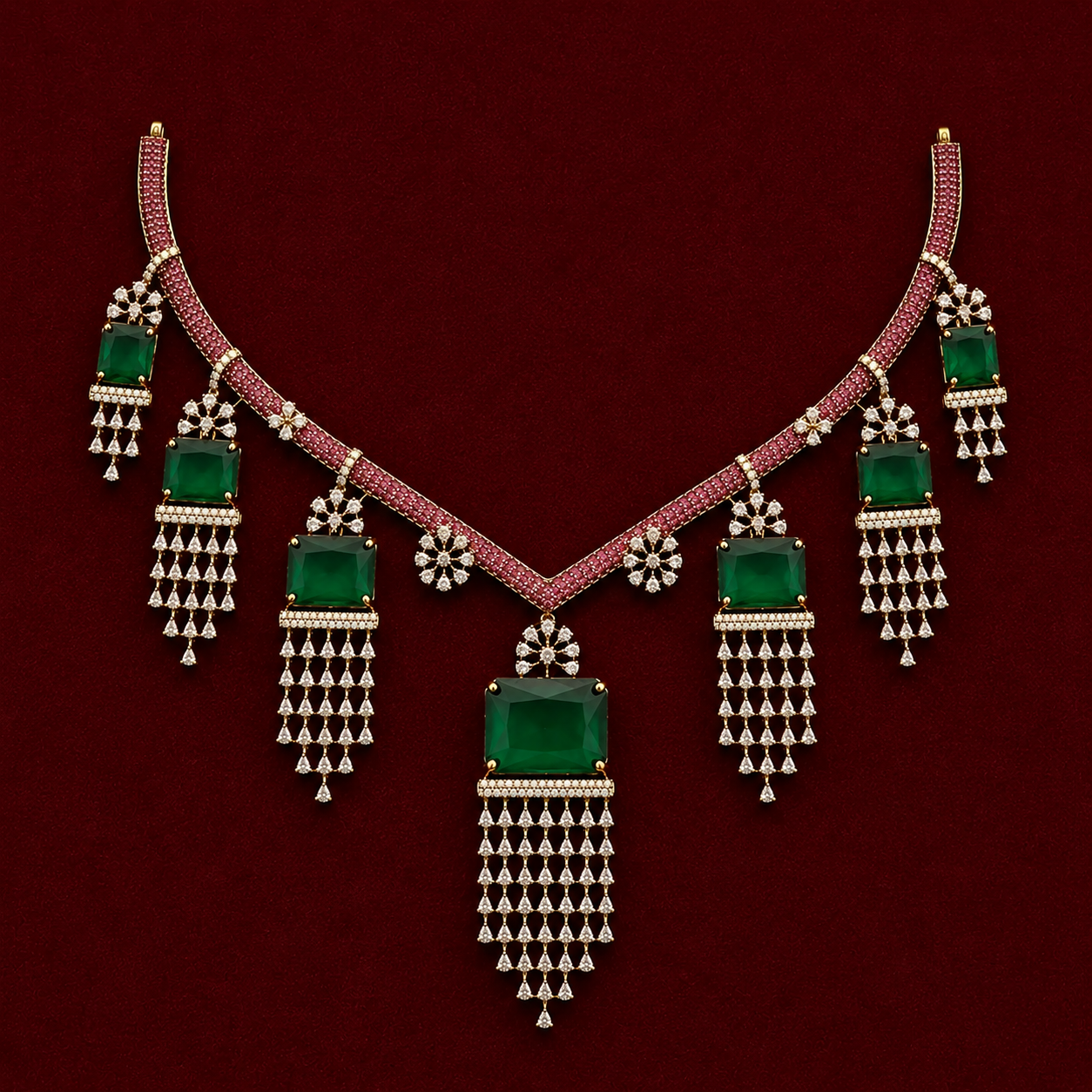 Green Stone CZ Drop Necklace Set