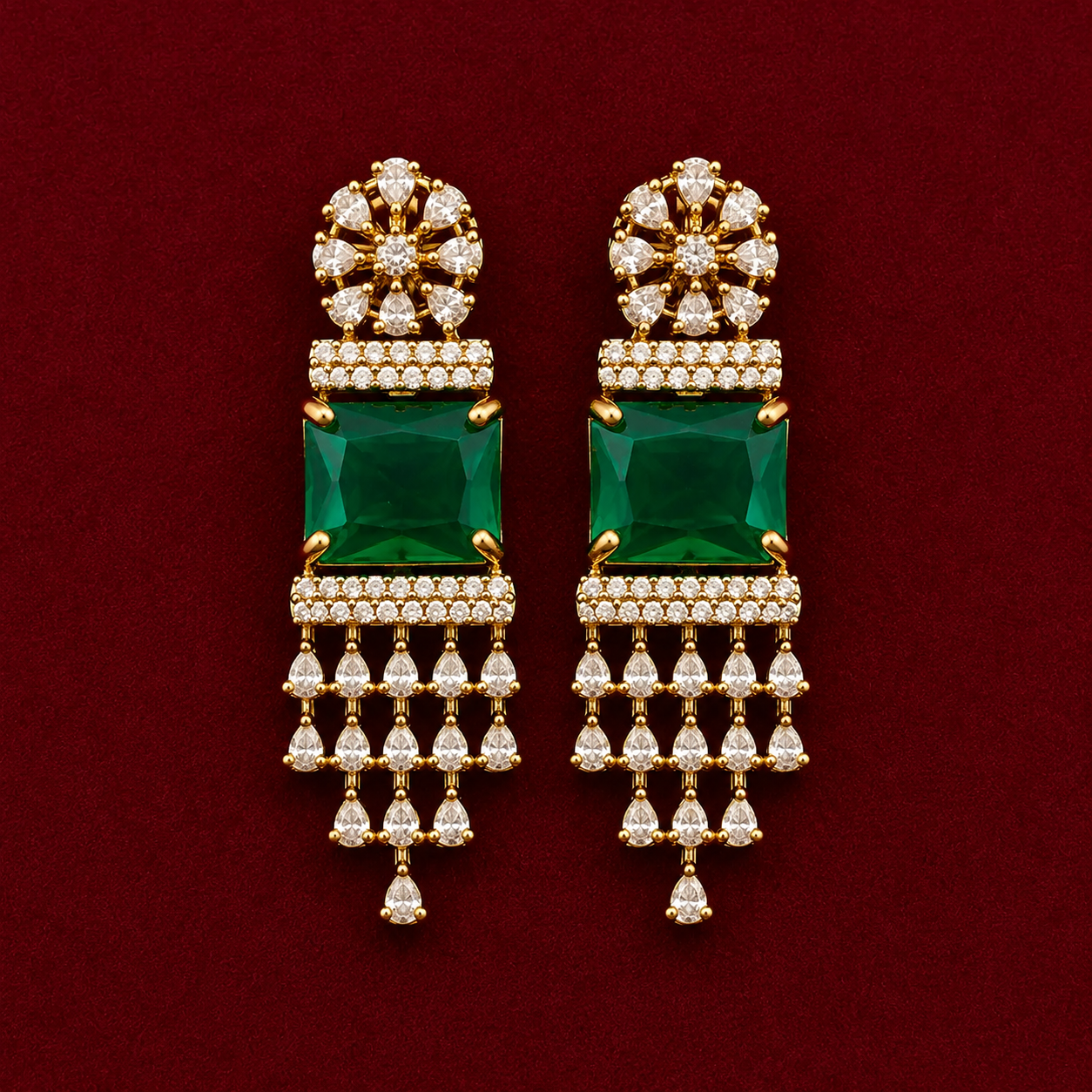 Green Stone CZ Drop Necklace Set