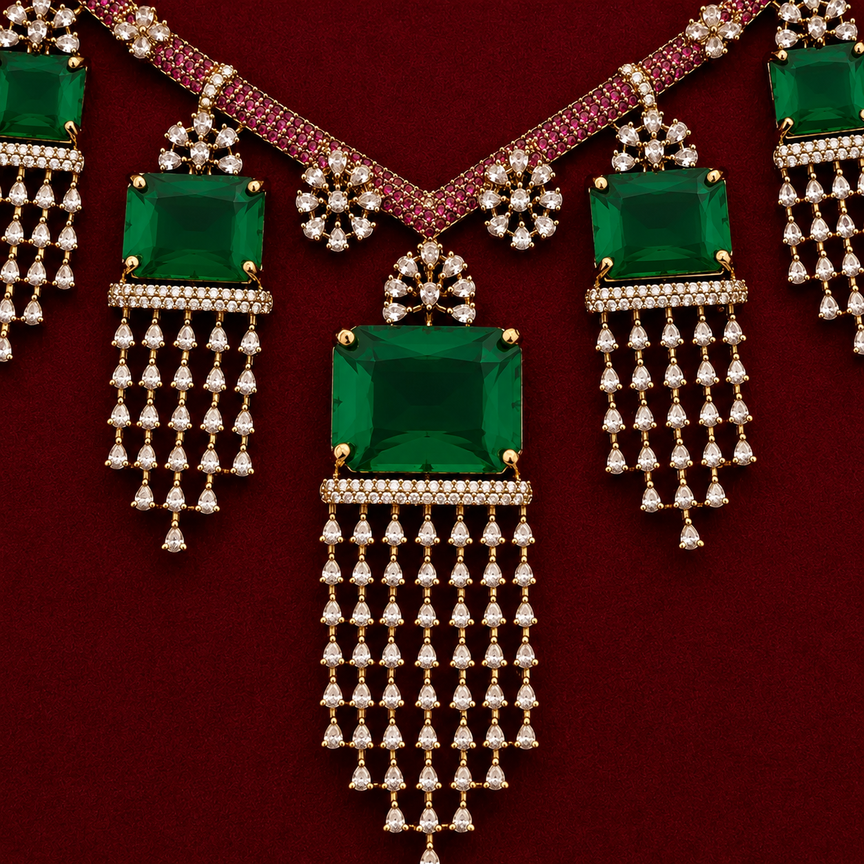 Green Stone CZ Drop Necklace Set