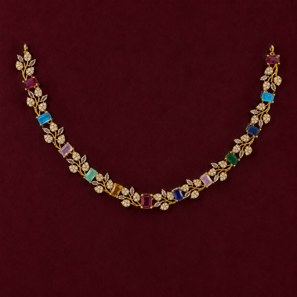 Rainbow Blossom CZ Necklace Set