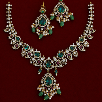 Emerald Pearl CZ Necklace Set