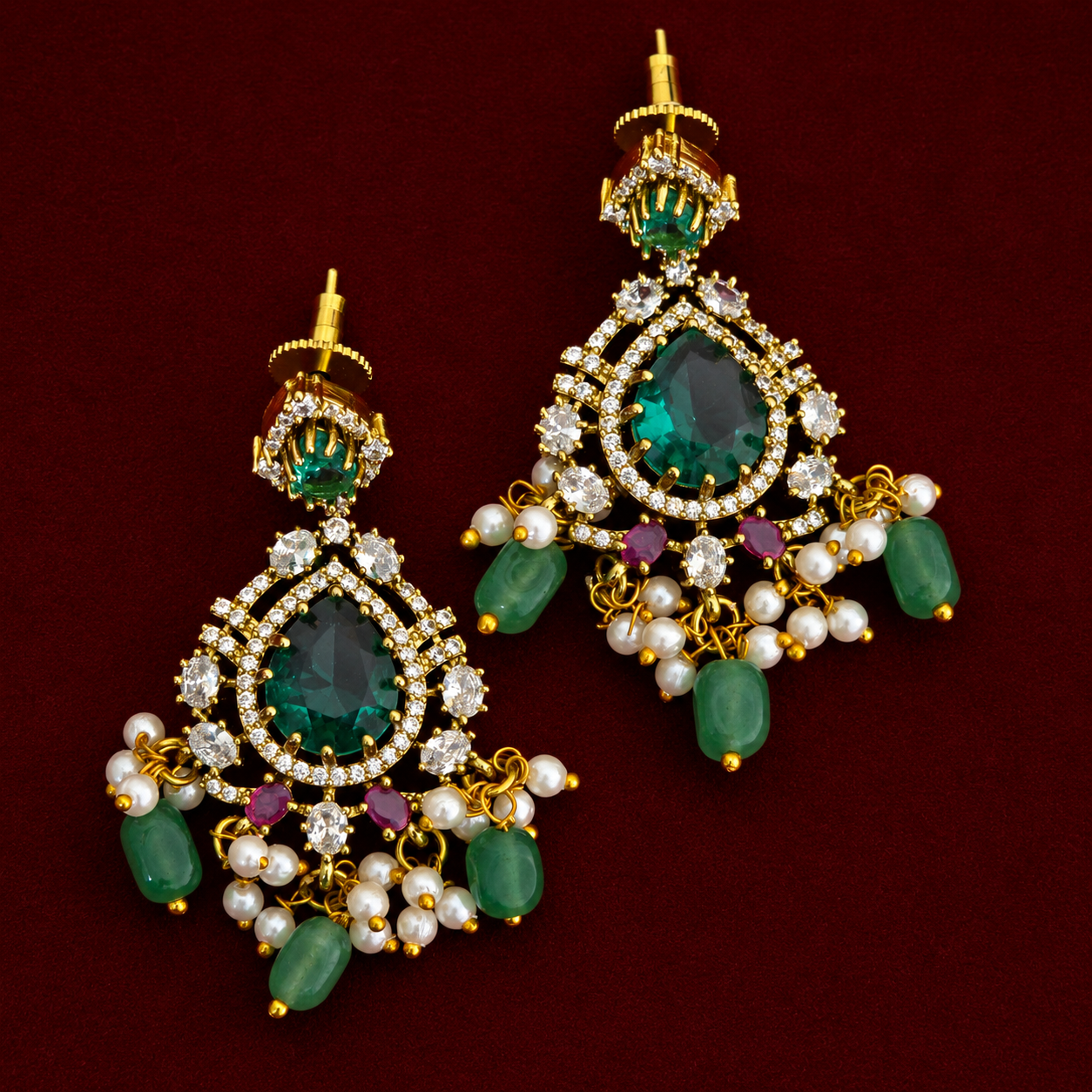 Emerald Pearl CZ Necklace Set