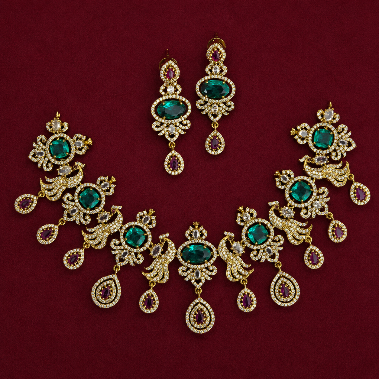 Emerald Peacock CZ Necklace Set