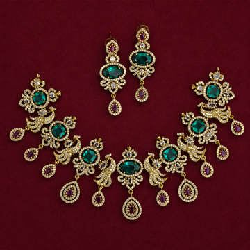 Emerald Peacock CZ Necklace Set