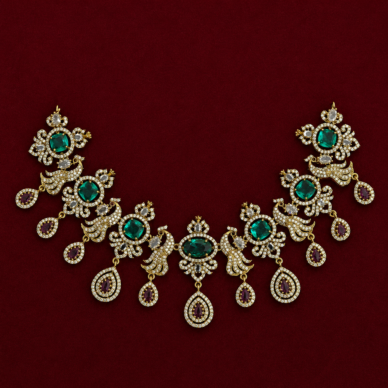 Emerald Peacock CZ Necklace Set