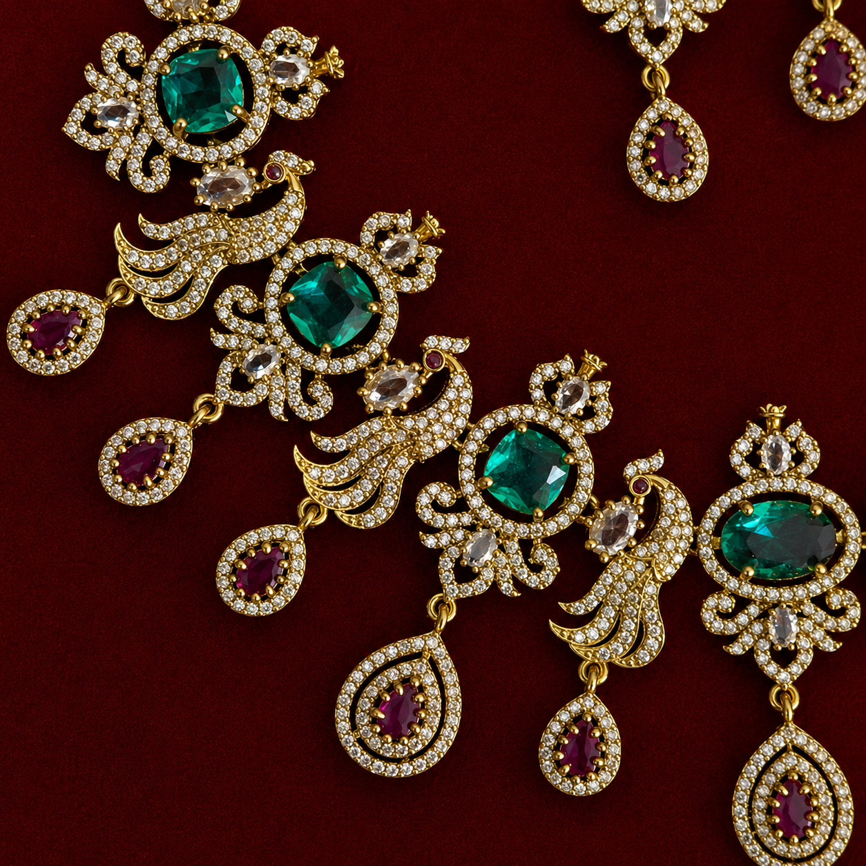 Emerald Peacock CZ Necklace Set