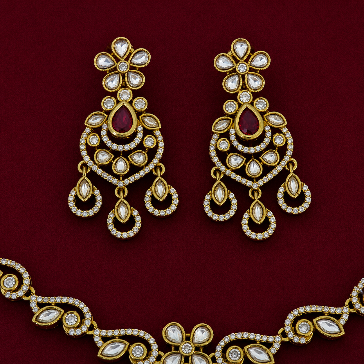 Ruby Kundan Chandbali Set