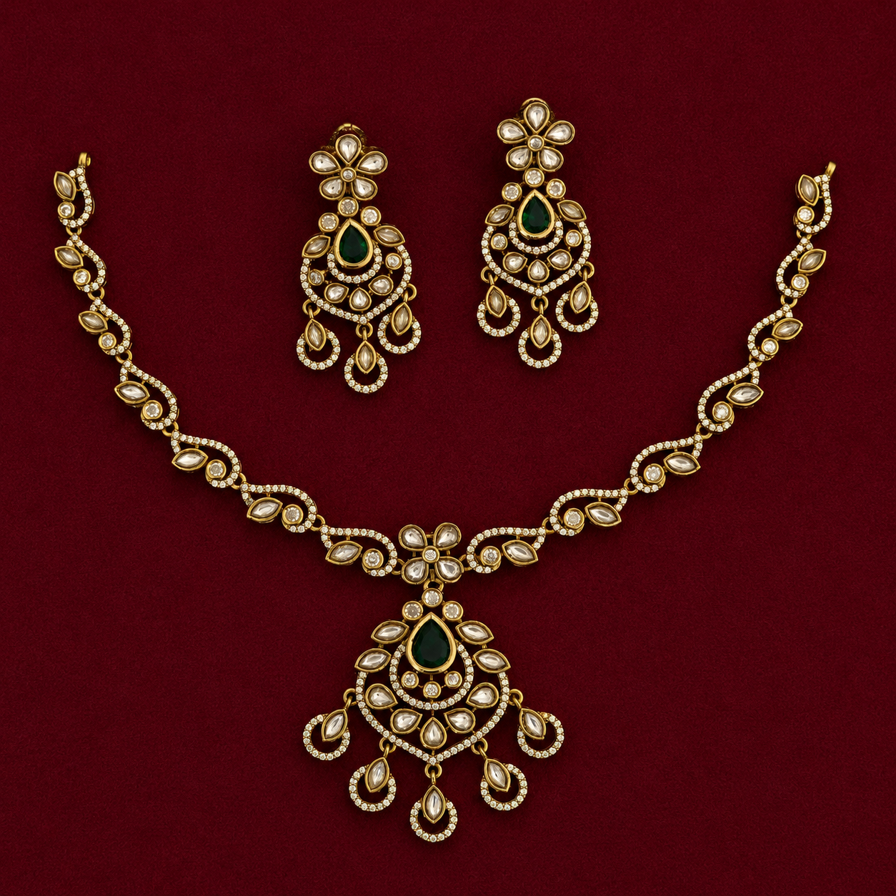 Emerald Kundan Chandbali Set