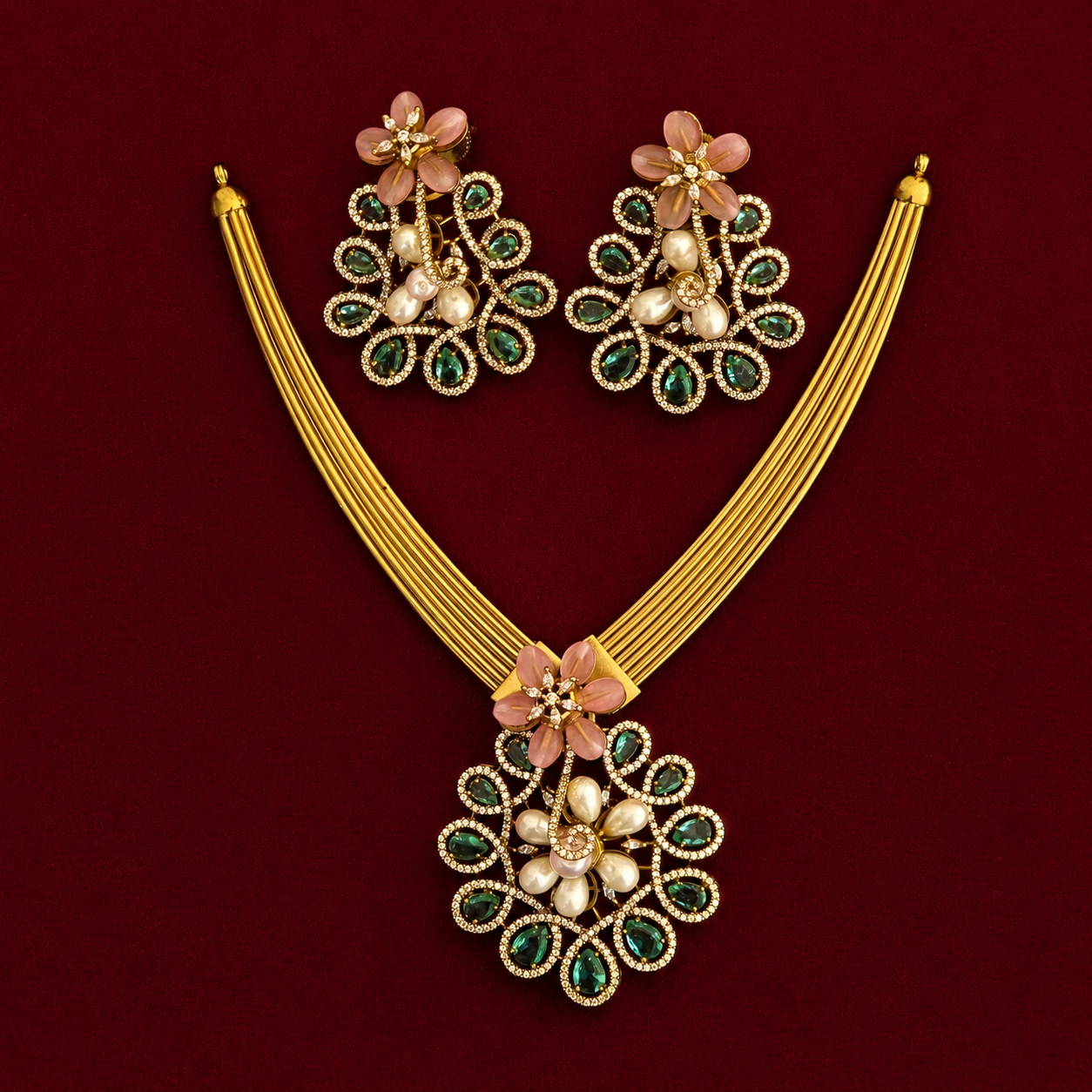 Emerald Pearl Floral Set
