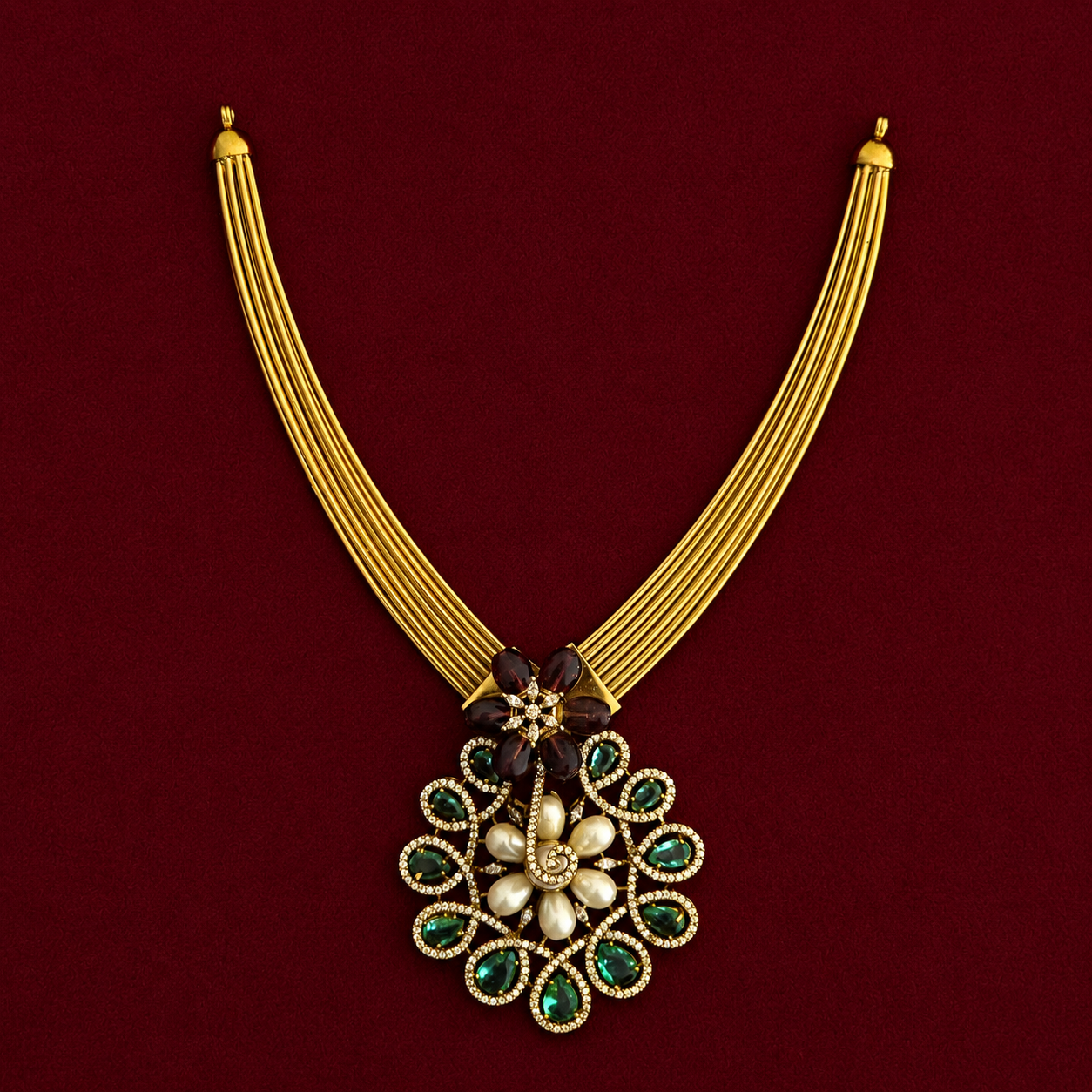 Emerald Pearl Floral Necklace Set