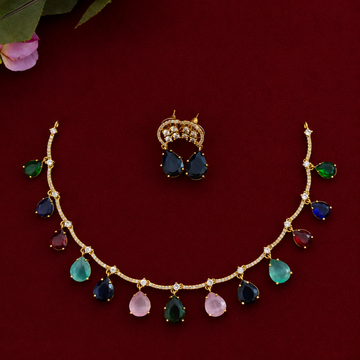 Rainbow Dewdrop CZ Necklace Set