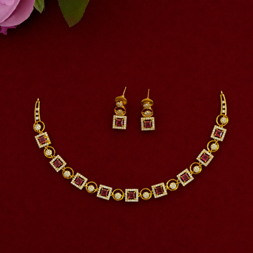 Ruby Geometric CZ Necklace Set