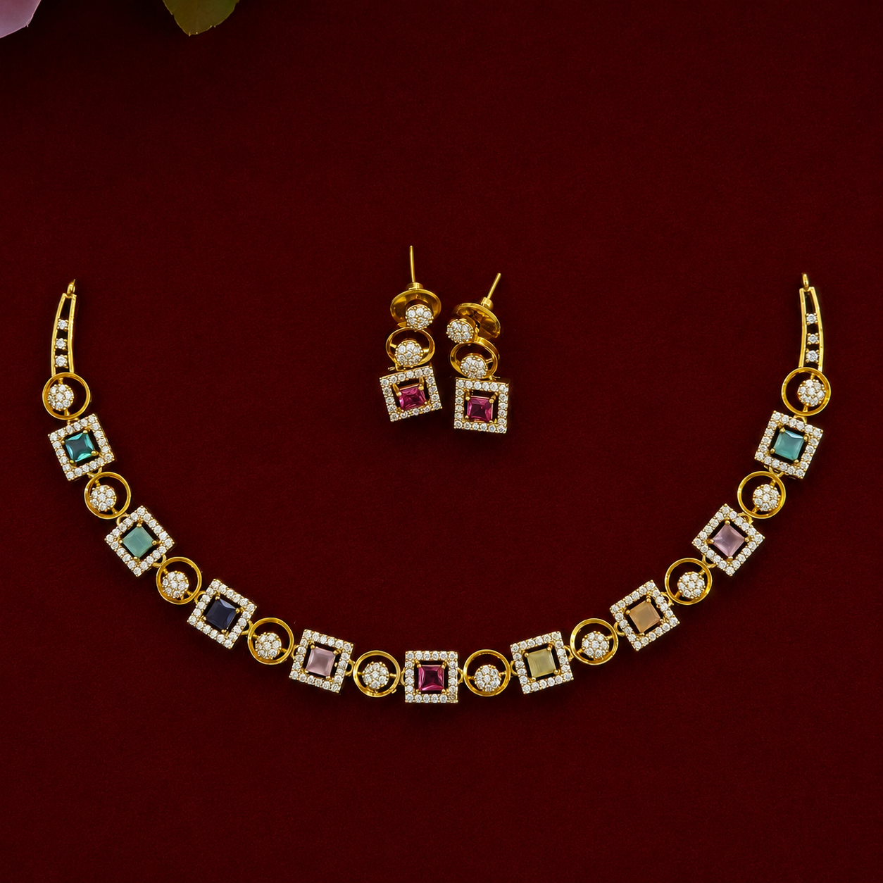 Pastel Prism Geometric CZ Necklace Set