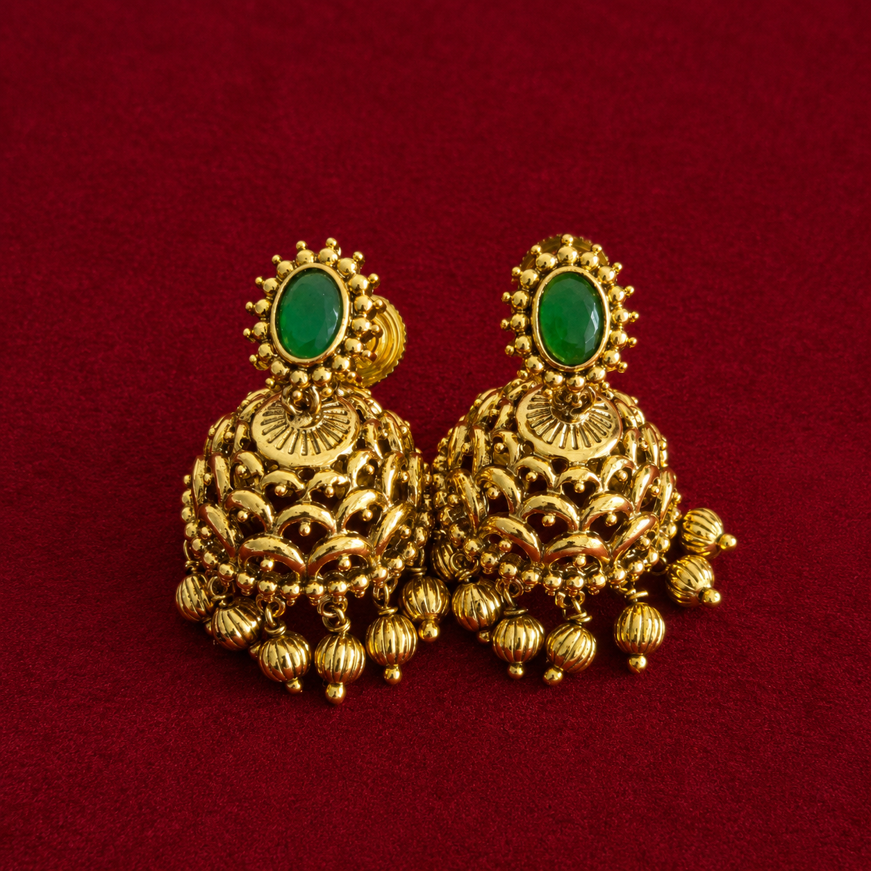 Emerald Antique Jhumka Earrings