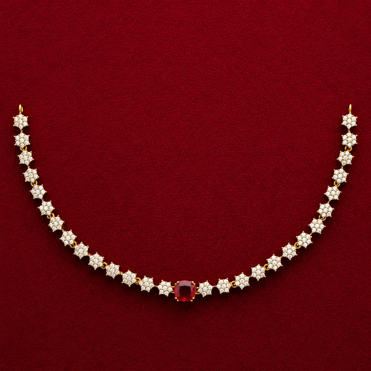Ruby CZ Floral Necklace Set