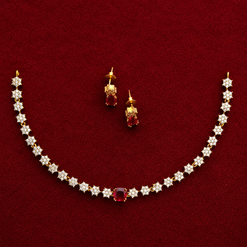 Ruby CZ Floral Necklace Set
