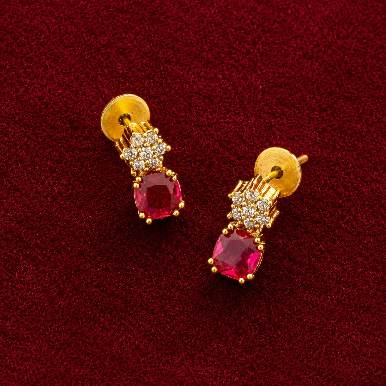 Ruby CZ Floral Necklace Set