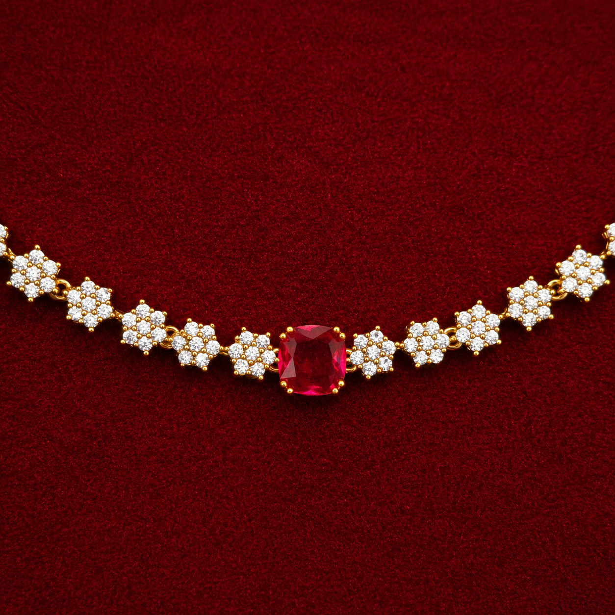 Ruby CZ Floral Necklace Set