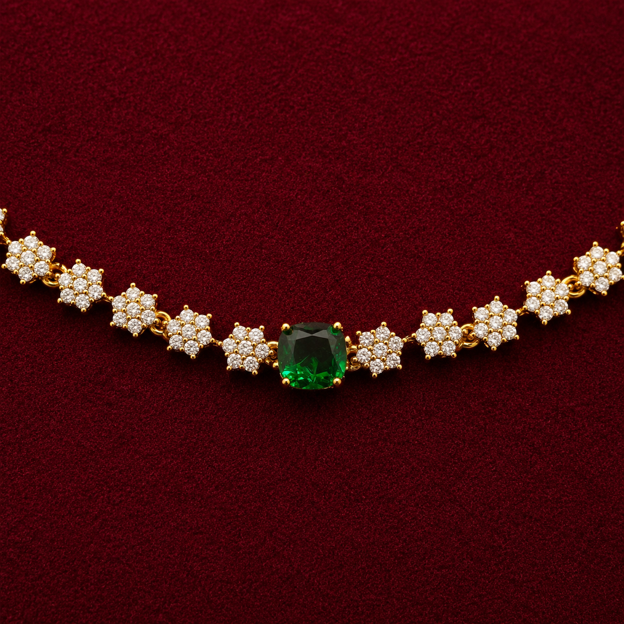 Emerald CZ Floral Necklace Set