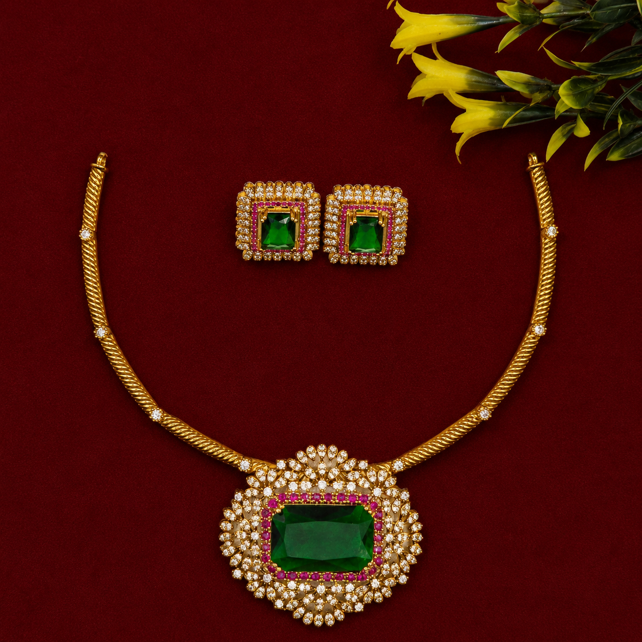 Regal Emerald CZ Pendant Set