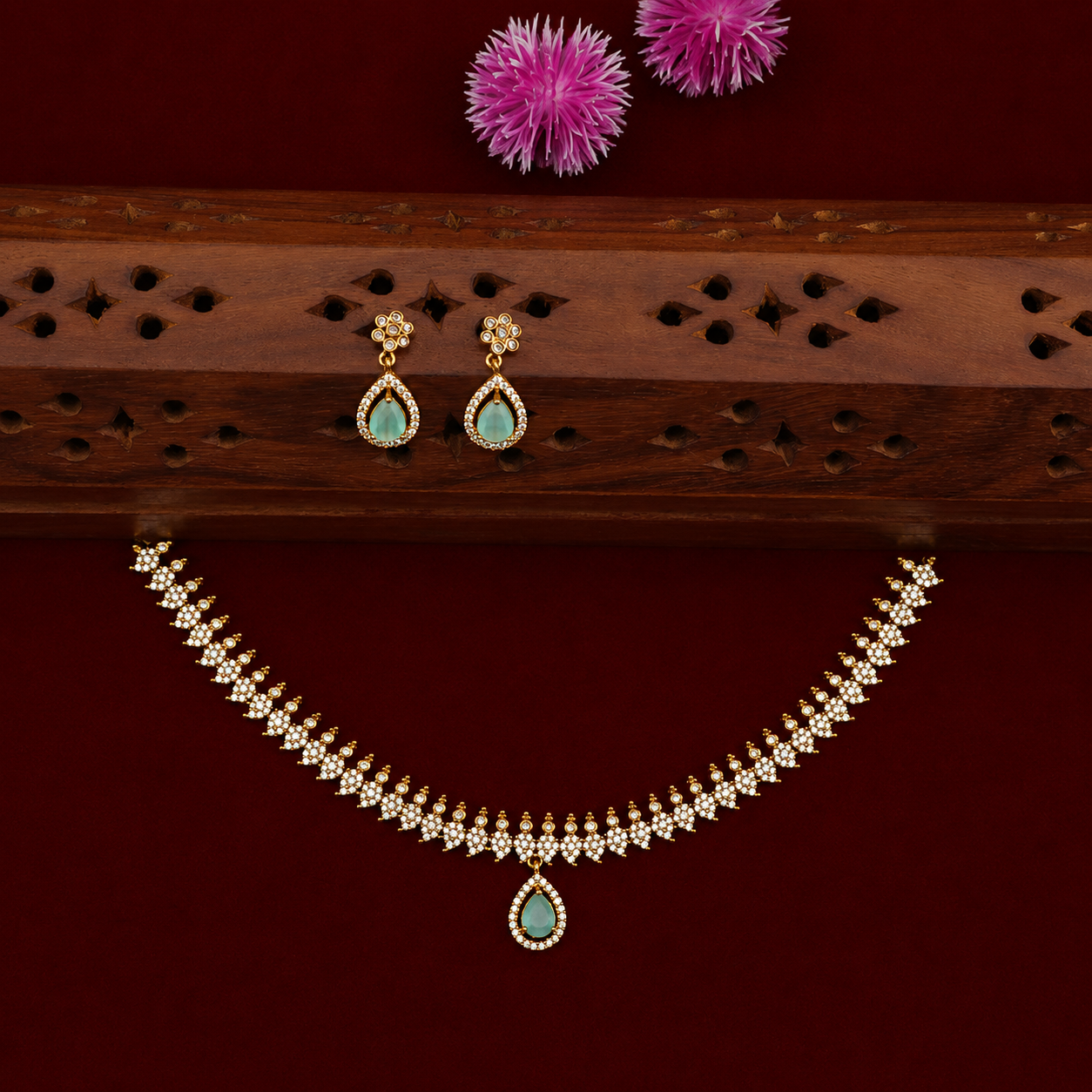 Jade Green Paisley AD Neckset