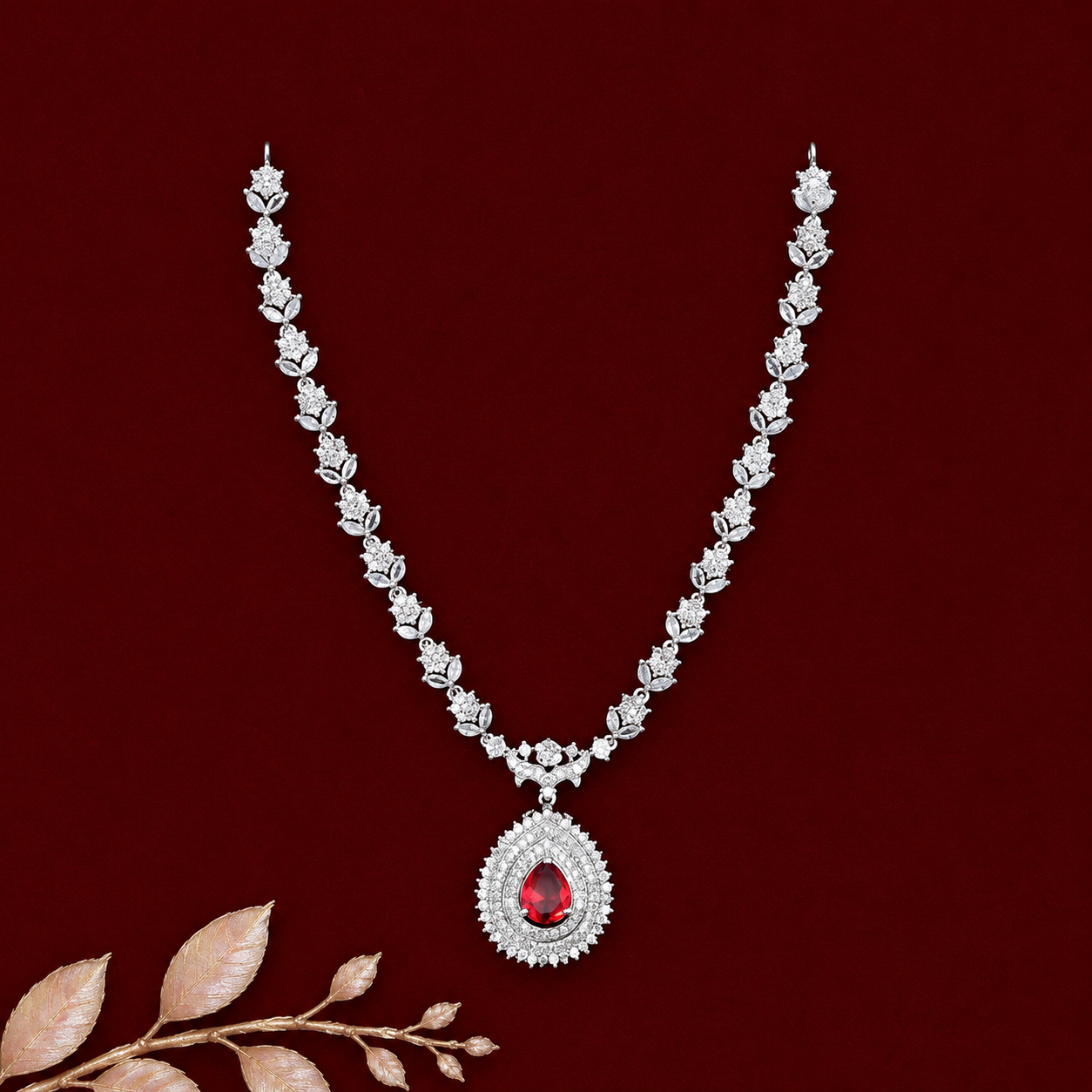 Ruby Silver Cascade AD Neckset
