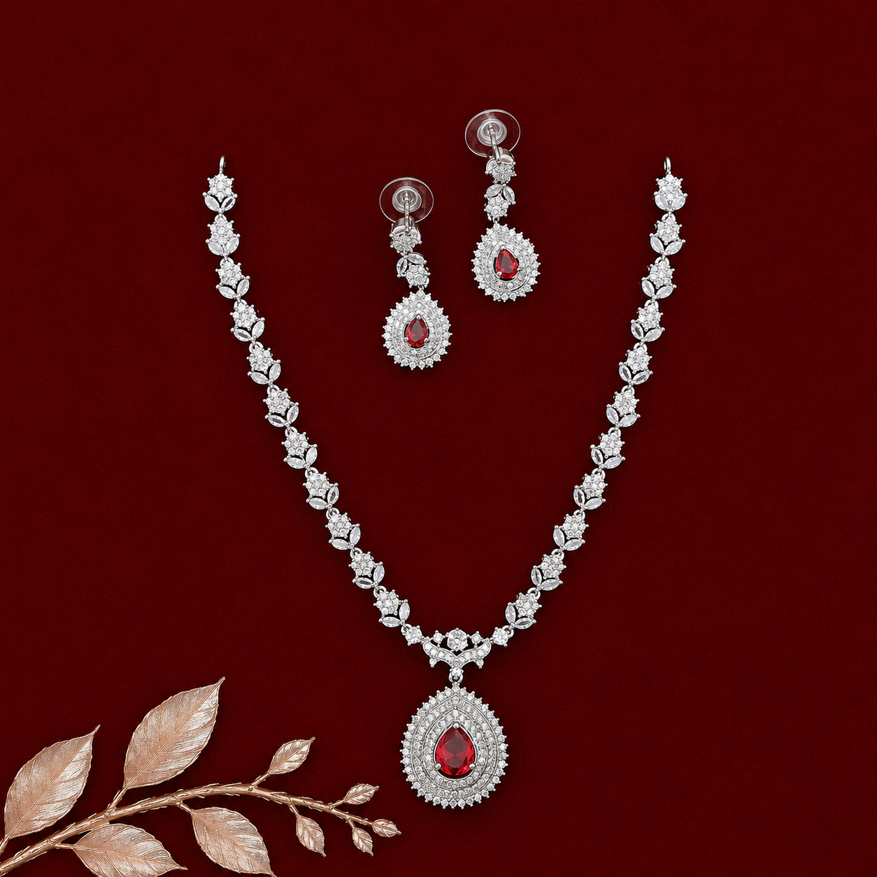 Ruby Silver Cascade AD Neckset