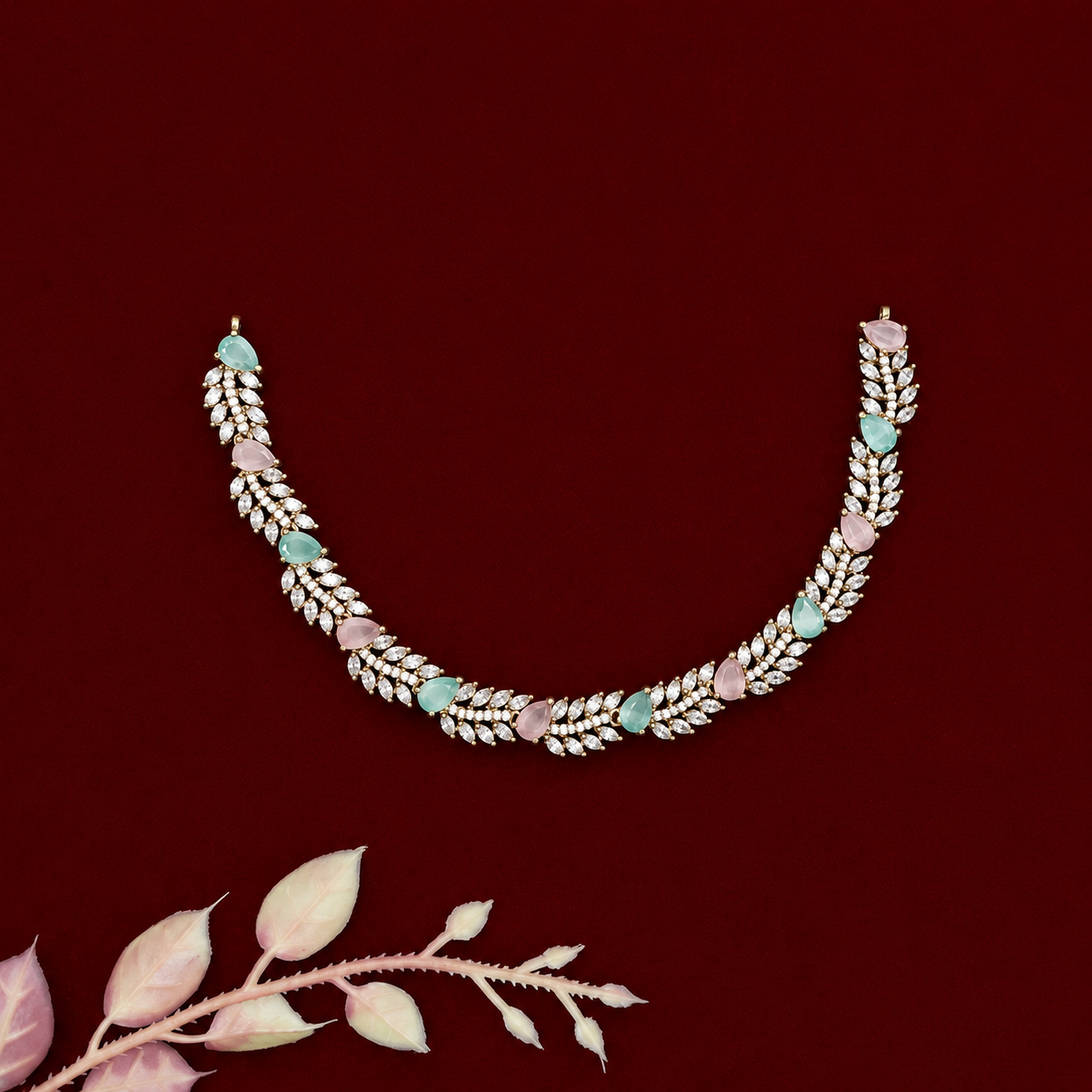 Leafy Pastel Zircon Neckpiece