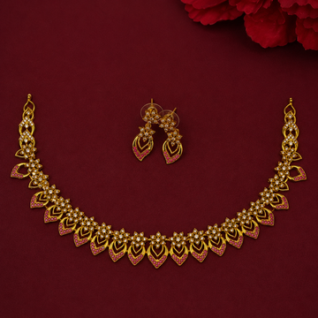 Ruby CZ Floral Leaf Necklace Set