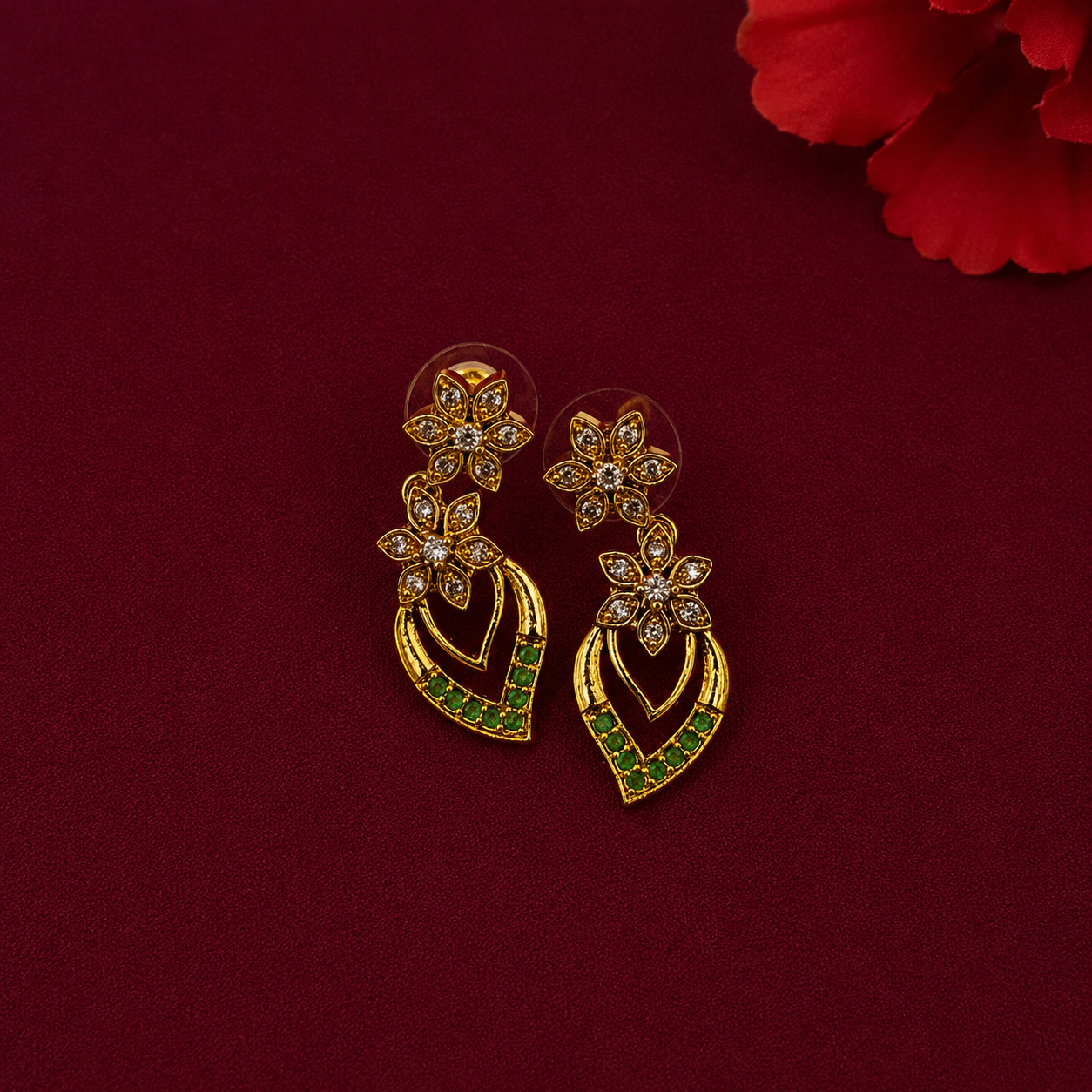 Emerald CZ Floral Leaf Necklace Set