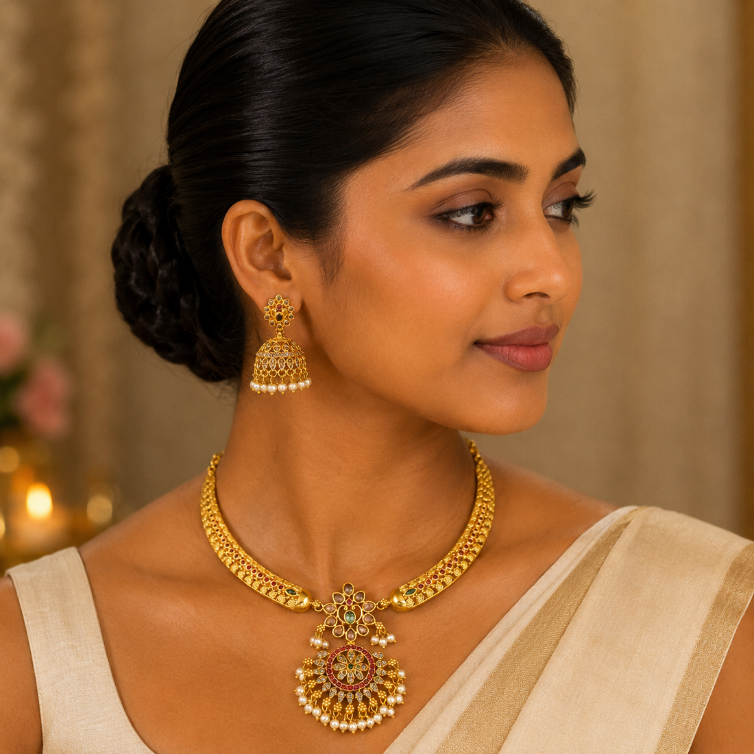 Peacock Pearl Jhumka Set