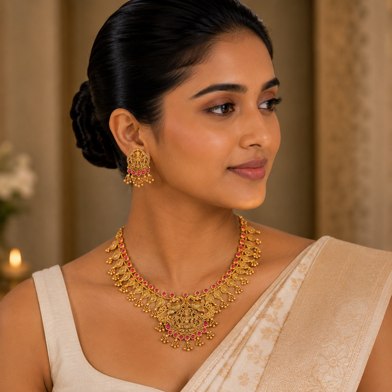 Lakshmi Ruby Paisley Necklace Set
