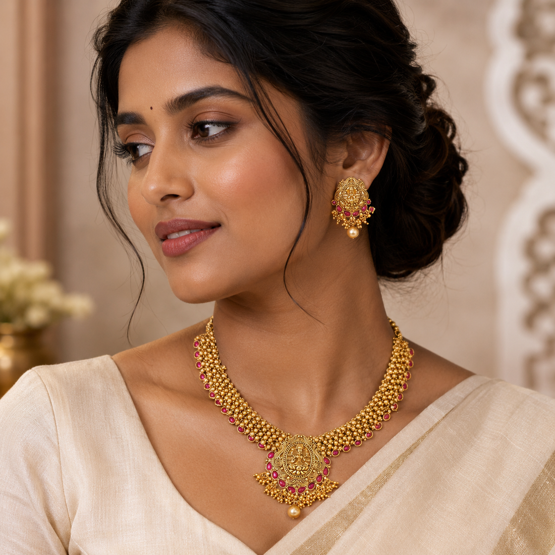 Lakshmi Ruby Antique Necklace Set