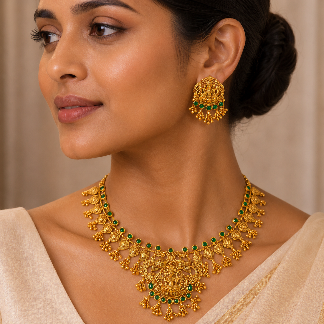Lakshmi Emerald Antique Necklace Set