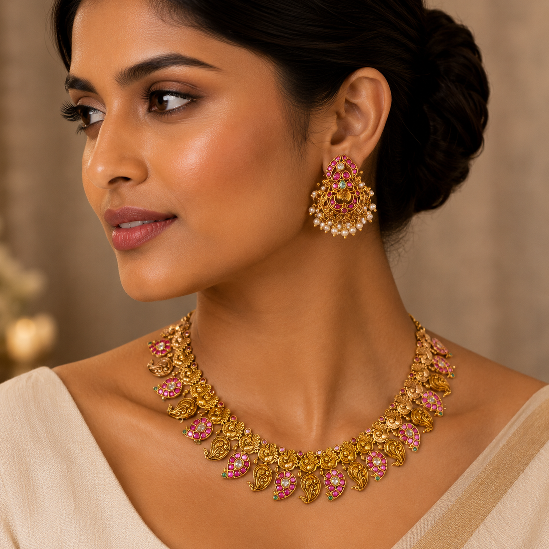 Ruby Peacock Antique Necklace Set