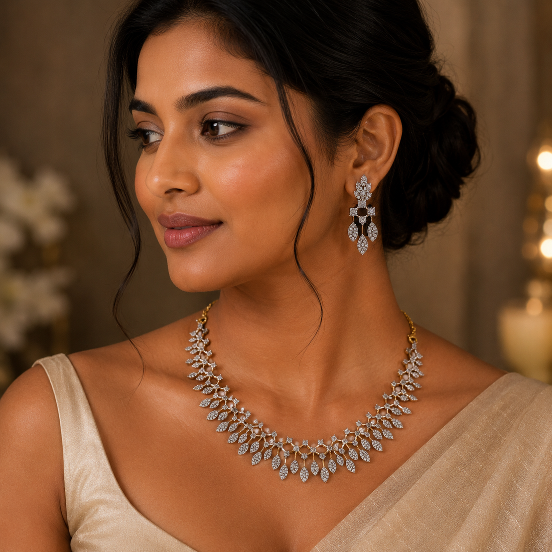 CZ Marquise Leaf Necklace Set