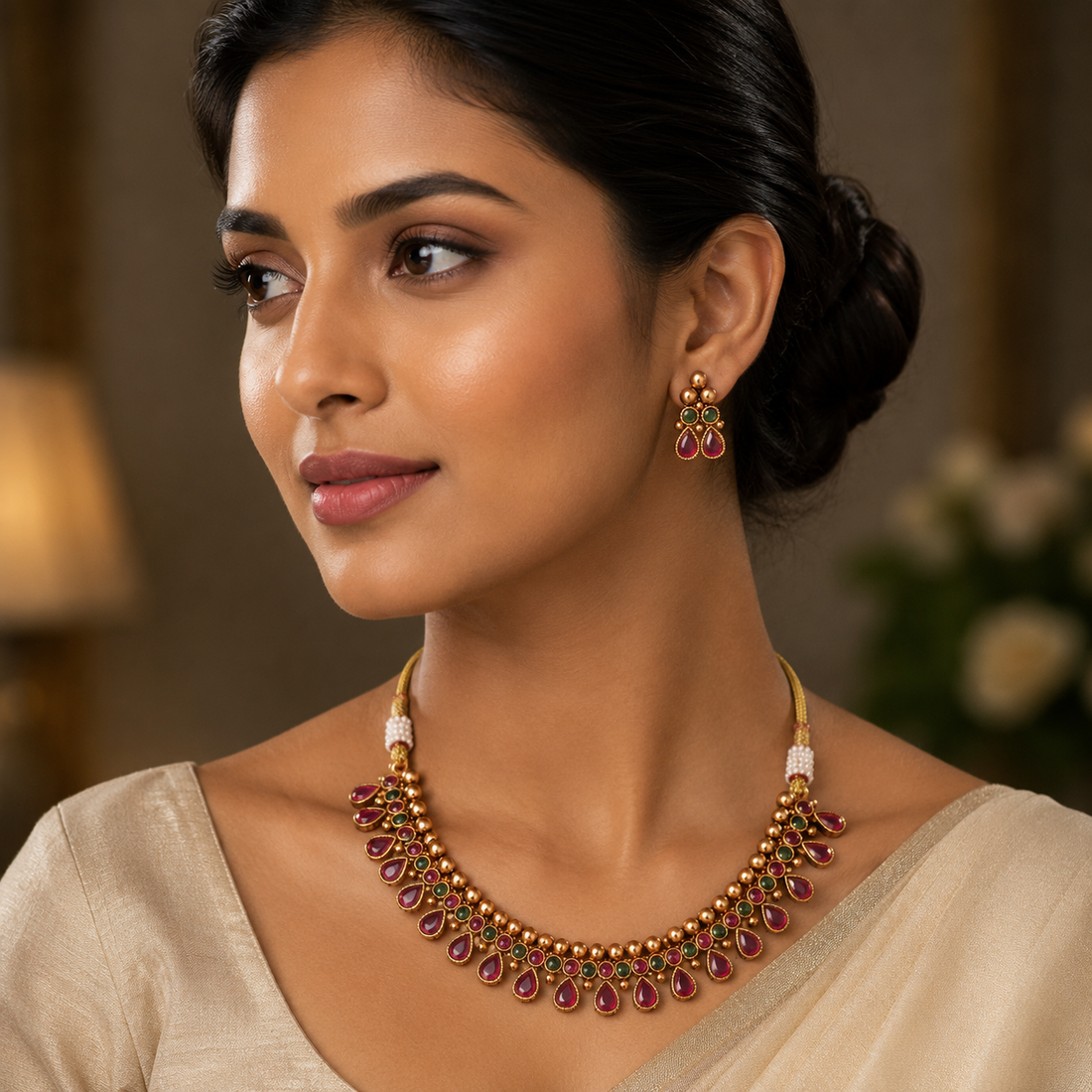 Ruby Emerald Rangoli Necklace
