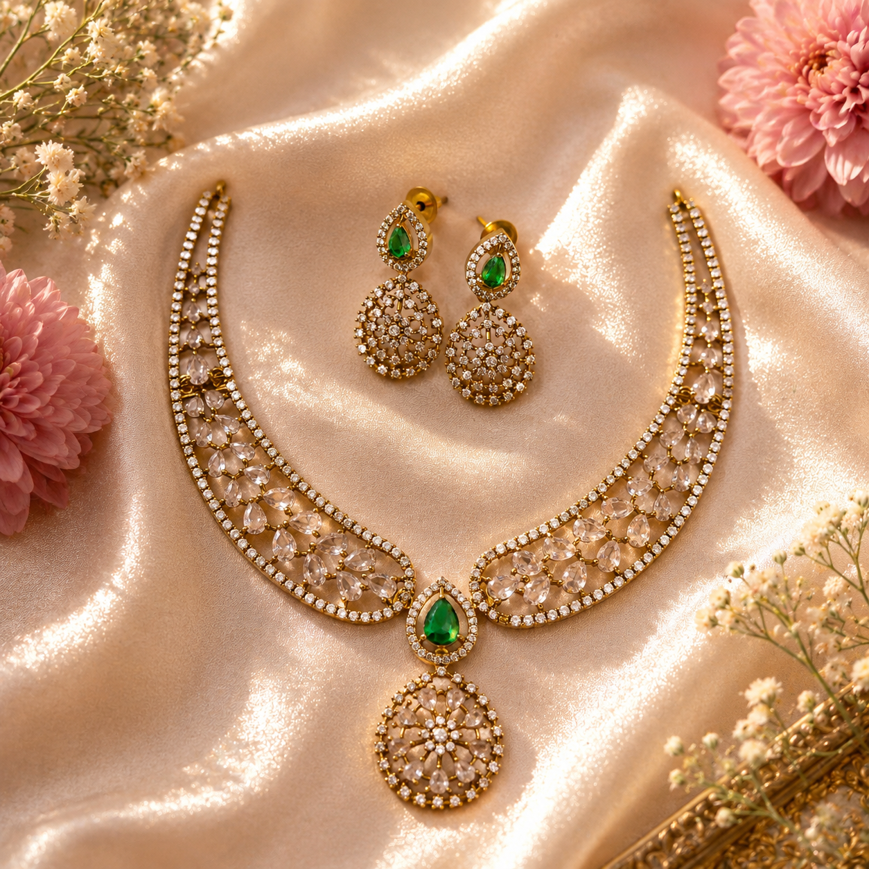 Emerald Crystal Drop Necklace Set